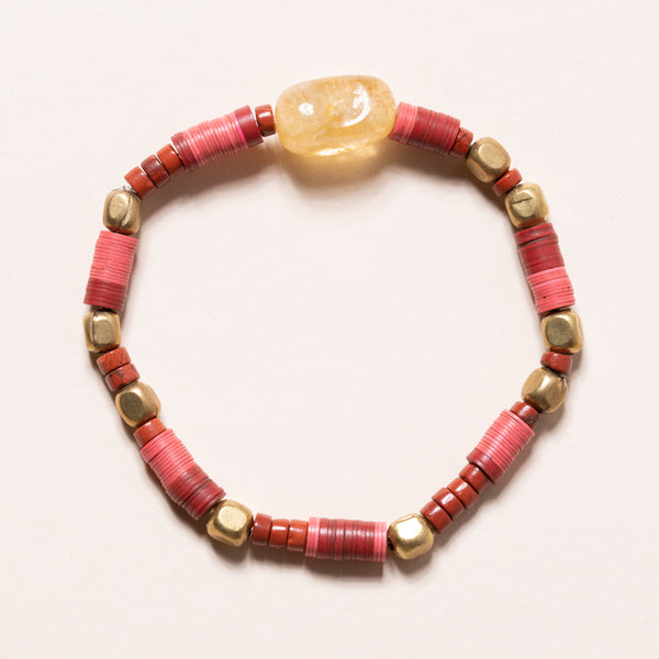 African Brass and Vinyl, Mexican Beads, and Citrine Bloom Bracelet