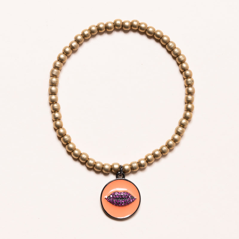 African Brass with Enamel and CZ Diamond Lips Bloom Bracelet