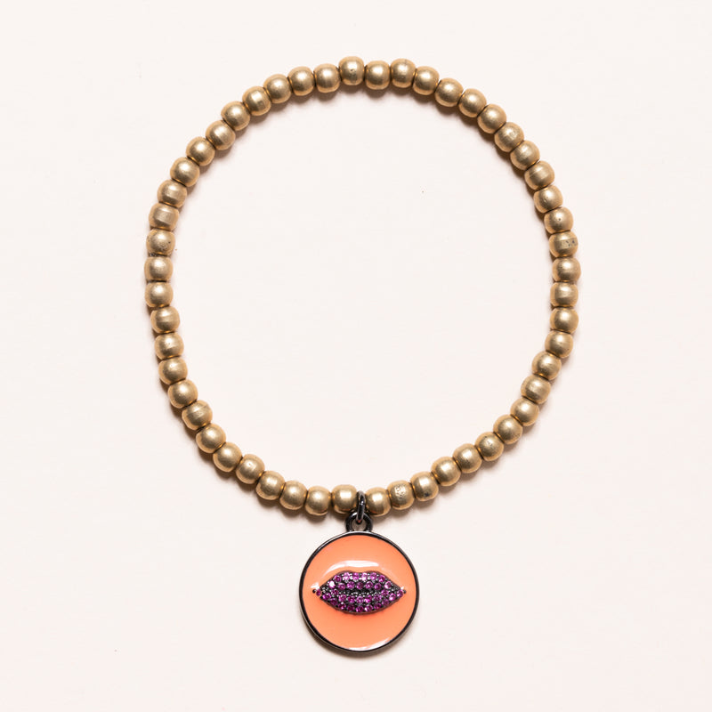 African Brass with Enamel and CZ Diamond Lips Bloom Bracelet