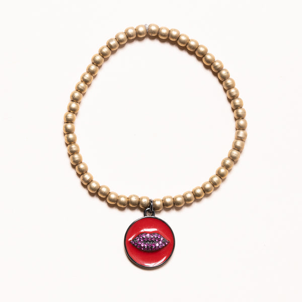 African Brass with Enamel and CZ Diamond Lips Bloom Bracelet