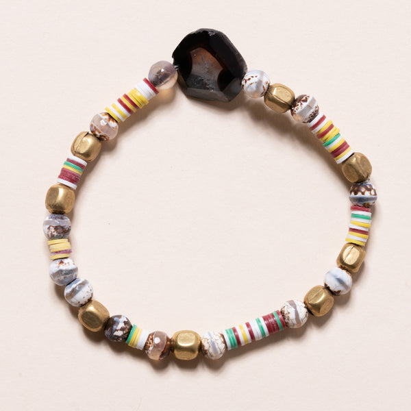 African Brass and Vinyl with Agate Beads and Geode Bloom Bracelet