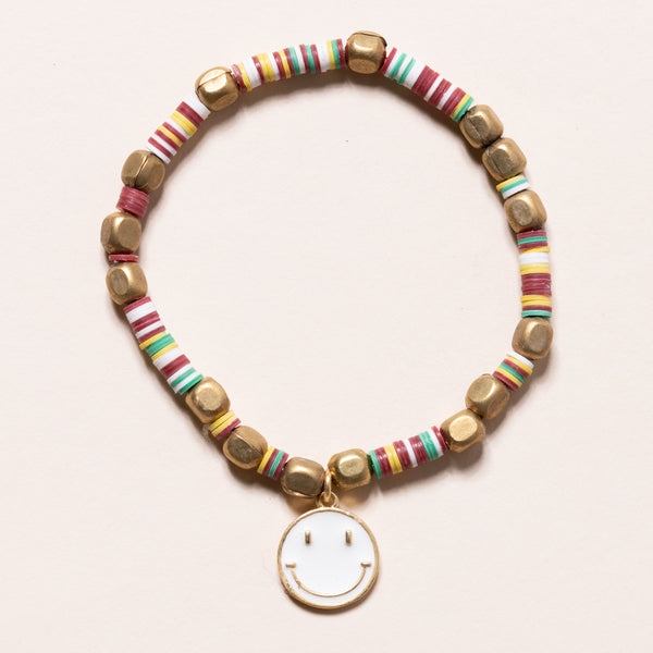 African Brass and Vinyl with Smiley Enamel Charm Bloom Bracelet