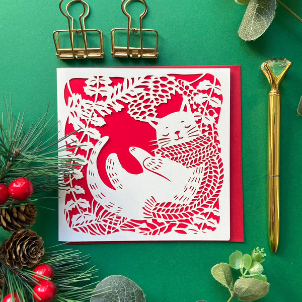 Cat Christmas Card, Animal Christmas card, Cute Holiday card
