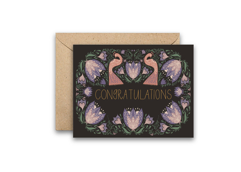 Congratulations Swans Gold Foil Greeting Card