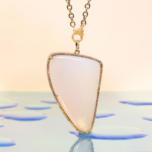 Blue Calcedony and Diamond Pendant