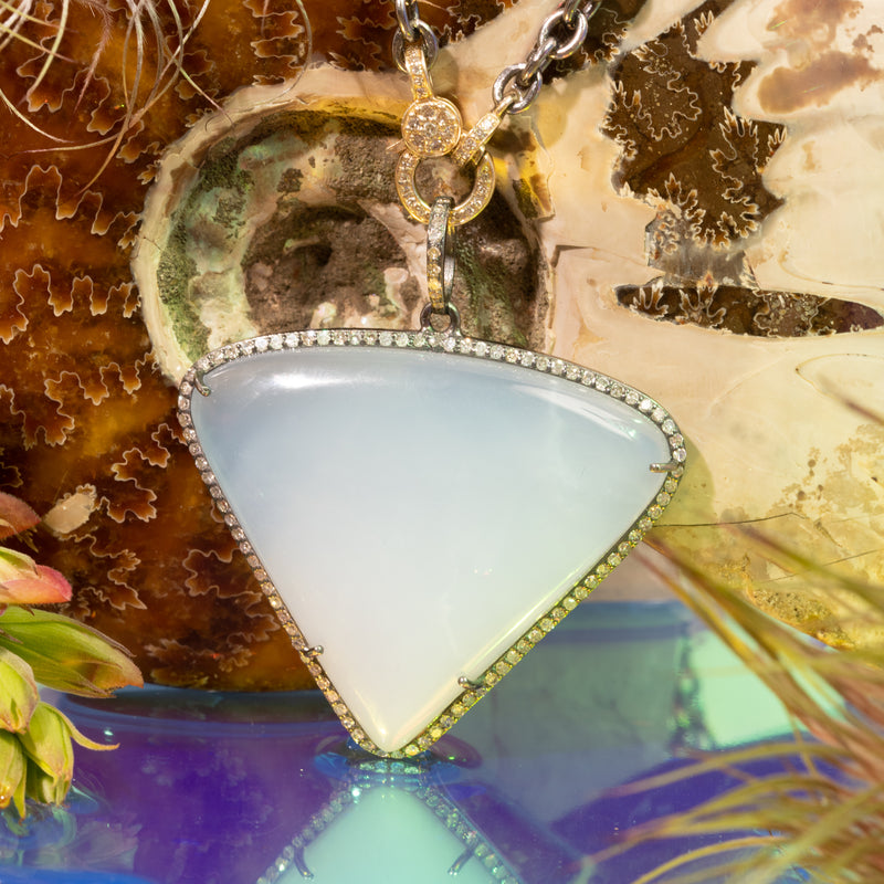 calcedony triangle pendant with diamonds 