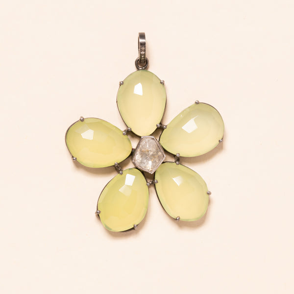 Polki Diamond Green Calcite Flower Pendant