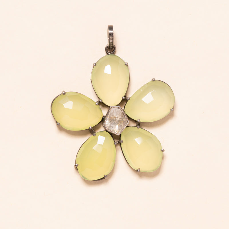 Polki Diamond Green Calcite Flower Pendant