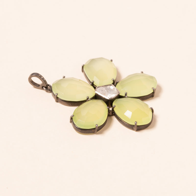 Polki Diamond Green Calcite Flower Pendant