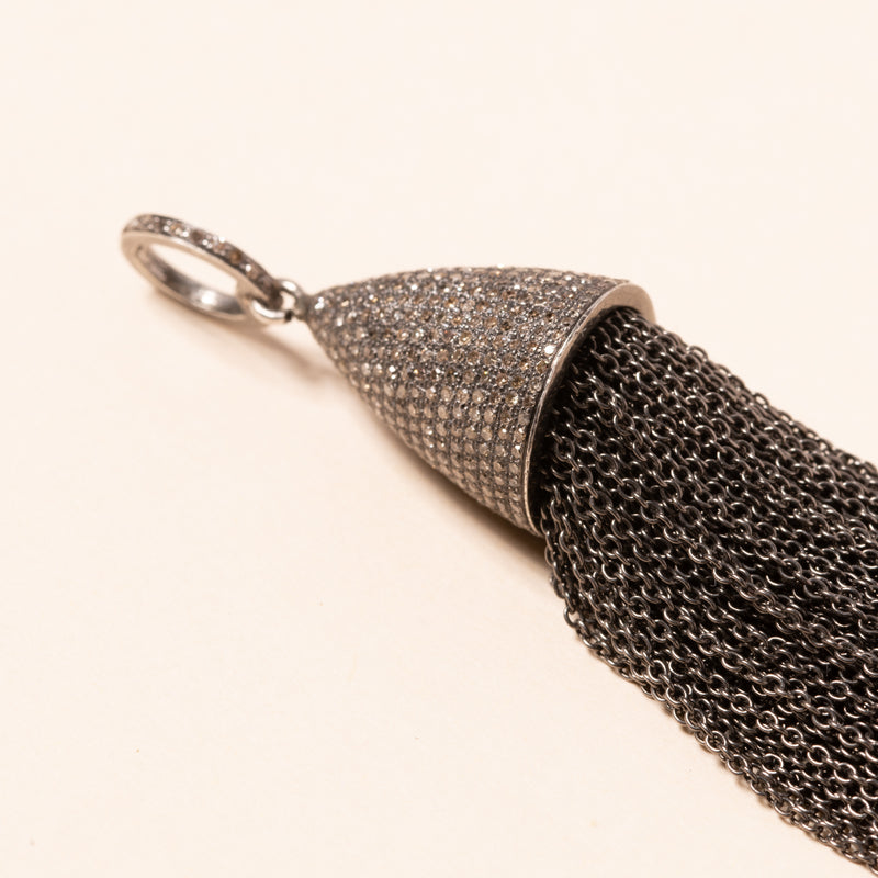 Chain Tassel Pave Diamond Cap Pendant