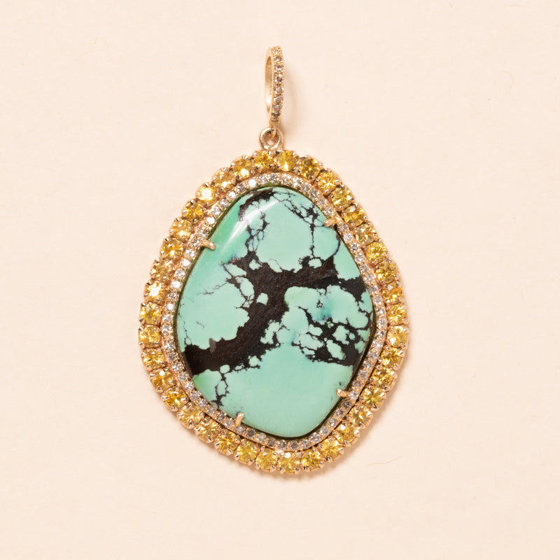 Yellow Sapphire Halo Turquoise Pendant