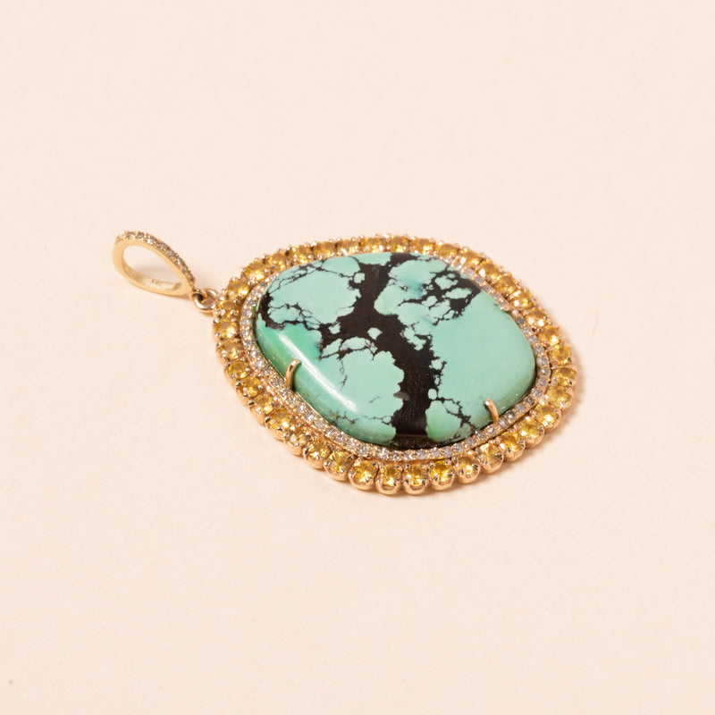 Yellow Sapphire Halo Turquoise Pendant