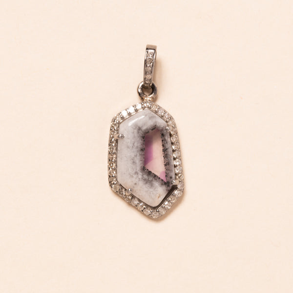 petite amethyst set in silver with diamonds pendant 