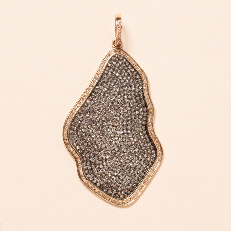 Pave Organic Shape Gold and Silver Pendant