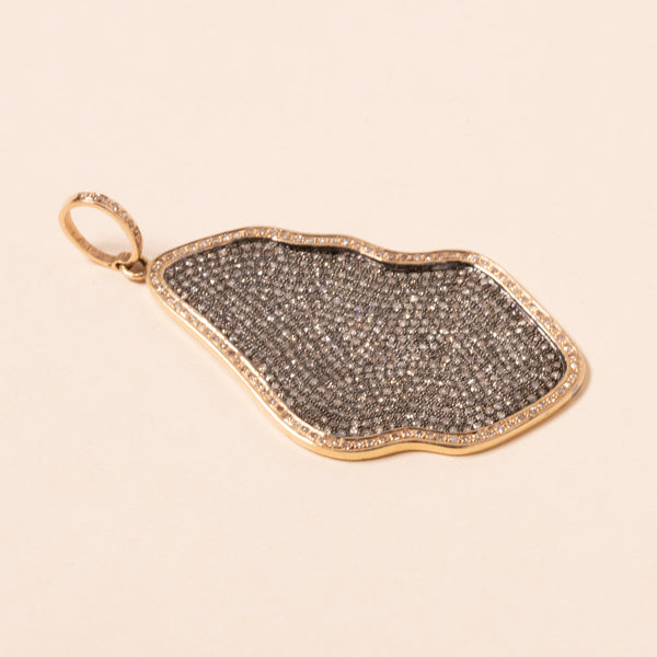 Pave Organic Shape Gold and Silver Pendant