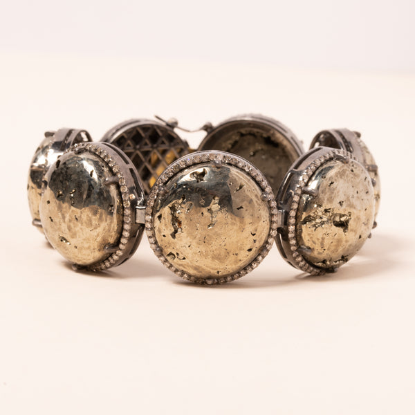 pyrite silver pave diamonds bracelet 