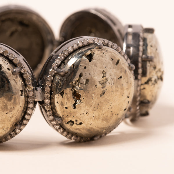 pyrite silver pave diamonds bracelet 