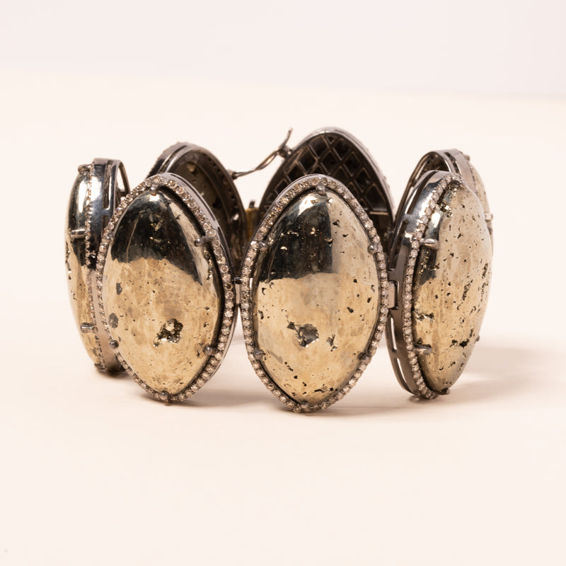 pyrite silver pave diamonds bracelet 