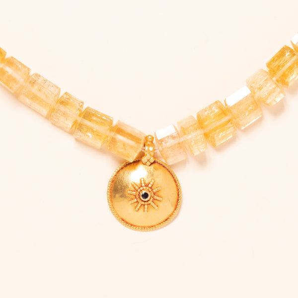 Citrine Necklace with 24k Gold Vintage Indian Pendant