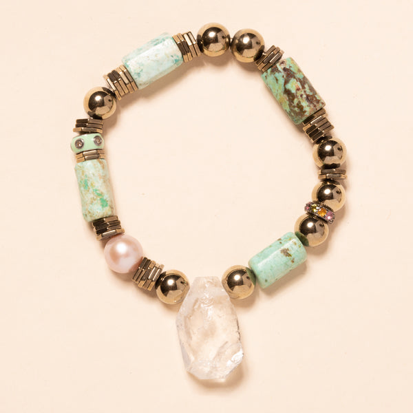 Pyrite, Chrysocolla, Pearl and Crystal Bloom Bracelet