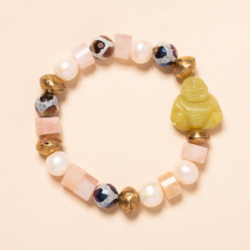 Rose Quartz with Jade Buddha Bloom Bracelet