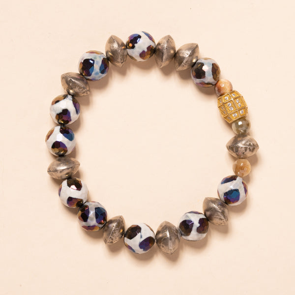 Plated Indian Agate, Brass, with Bronze and Crystal Bloom Bracelet