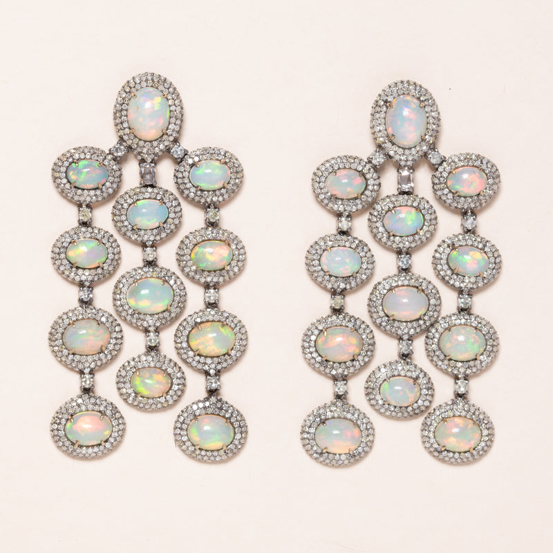 opals and diamonds drop chandelier earrings 