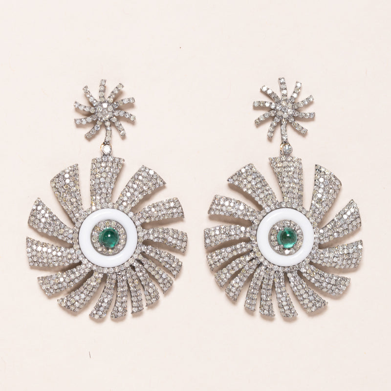 diamonds, emerald, and enamel earrings 