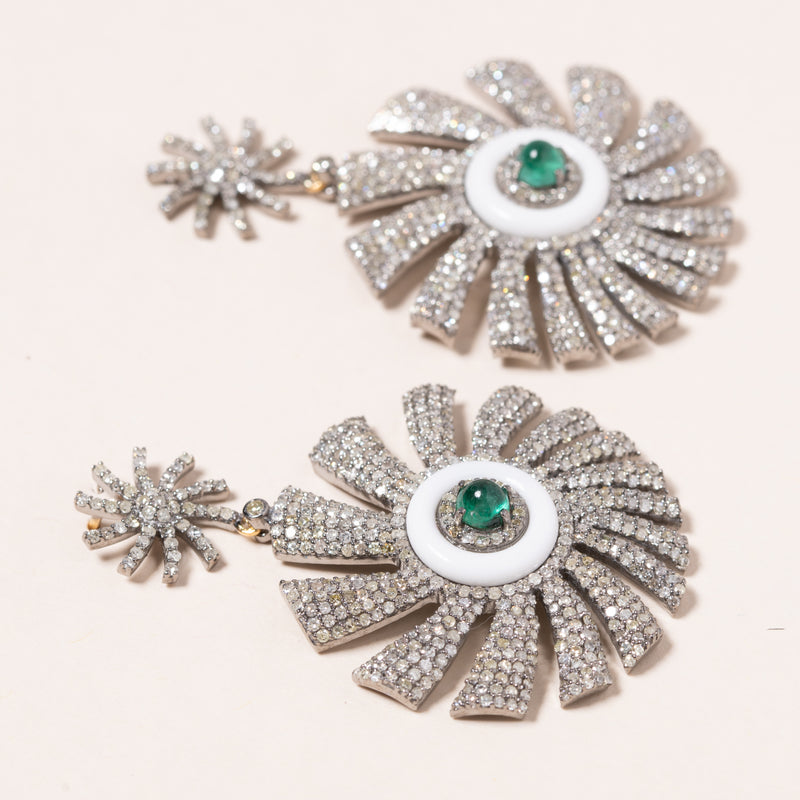 diamonds, emerald, and enamel earrings 