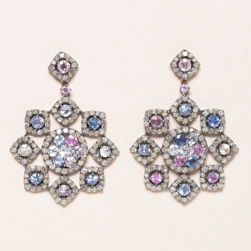 multi sapphire and diamond star earrings 