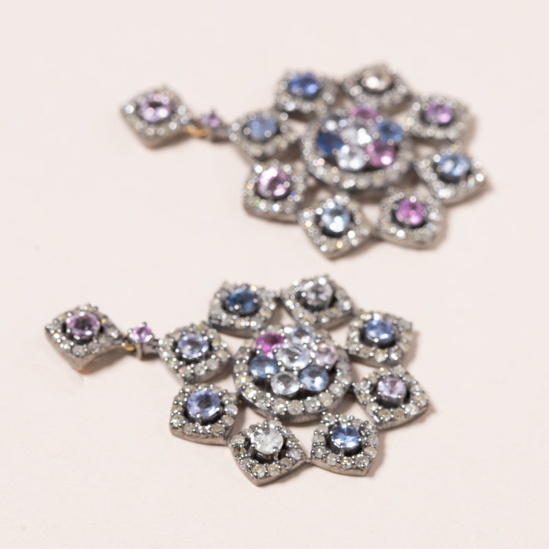 multi sapphire and diamond star earrings 