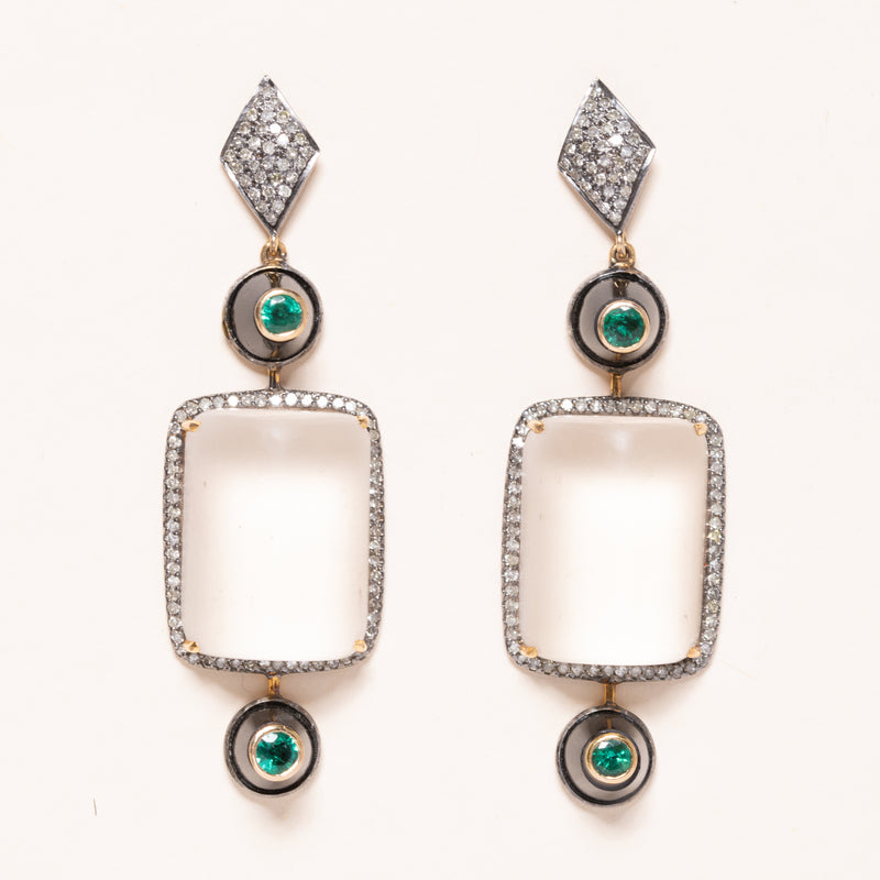 emeralds, cut crystal, and pave diamonds drop earrings 