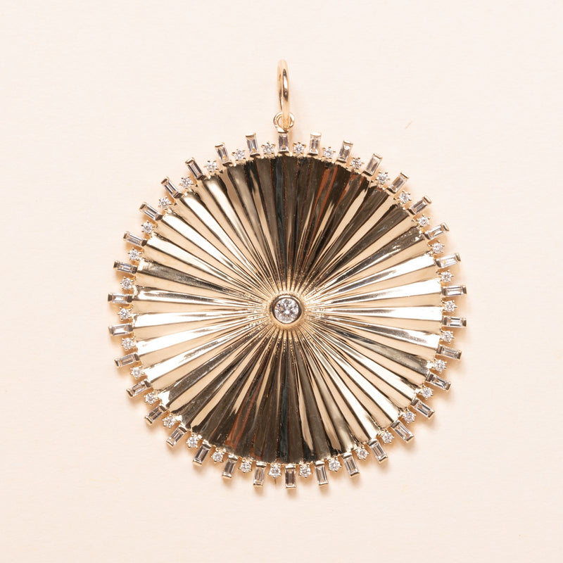 large fluted baguette diamond disc pendant 