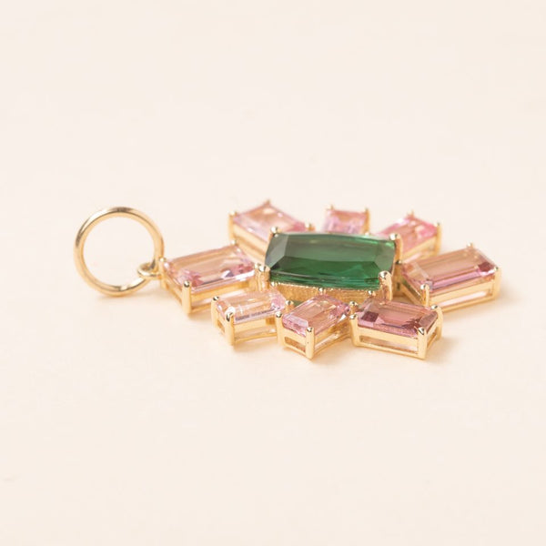 pink and green tourmaline gold pendant 