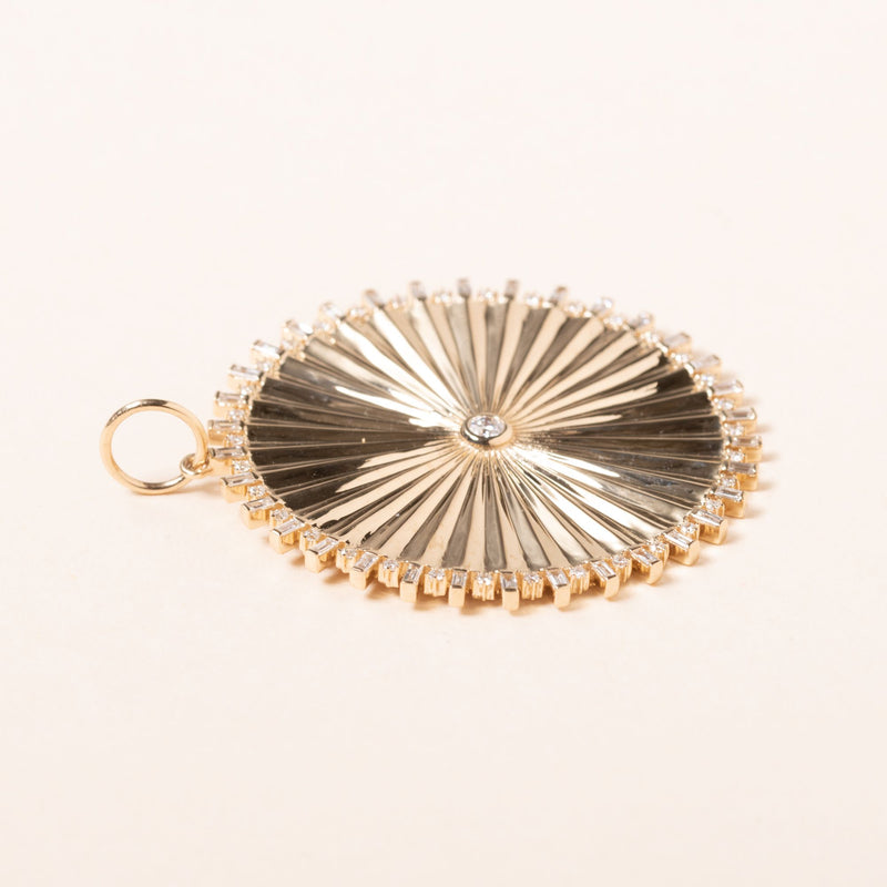 large fluted baguette diamond disc pendant 