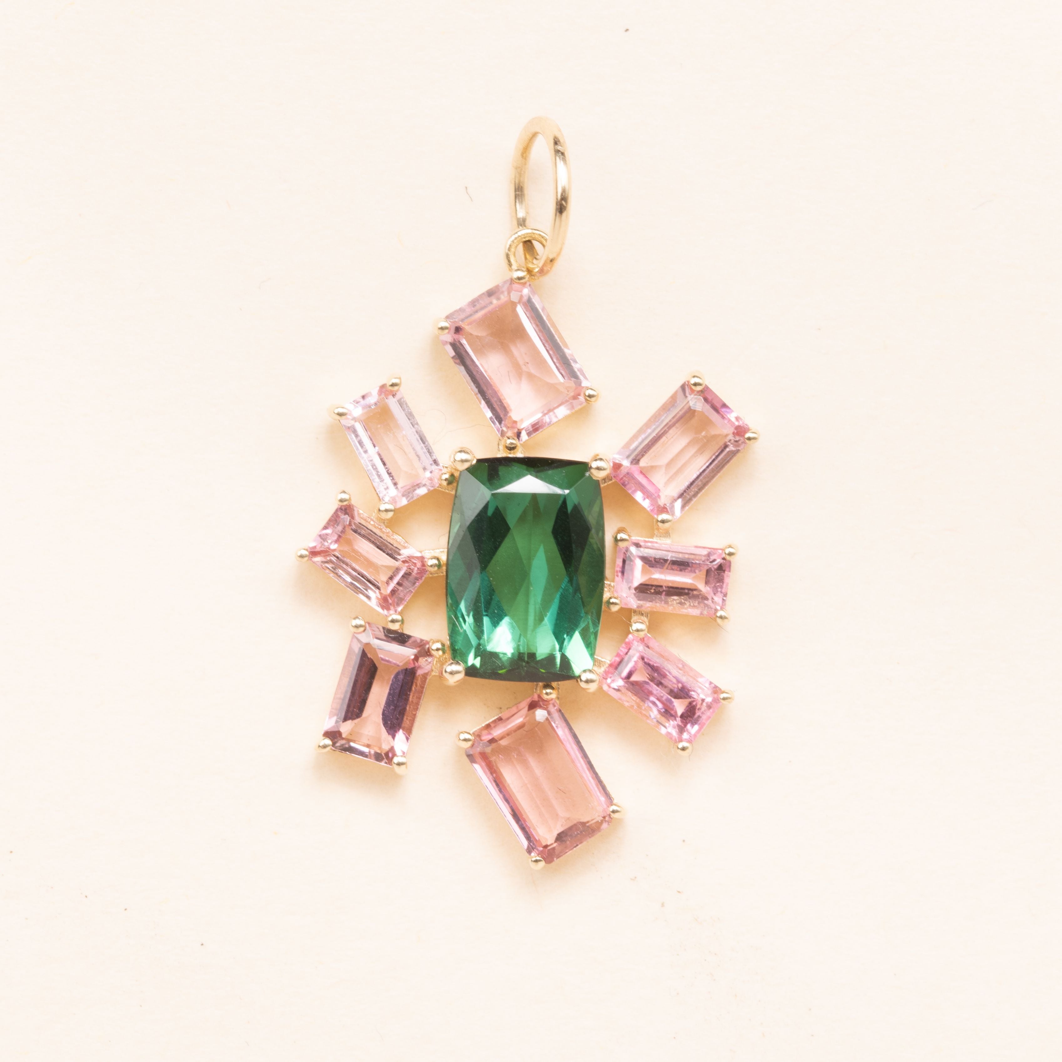 pink and green tourmaline gold pendant 