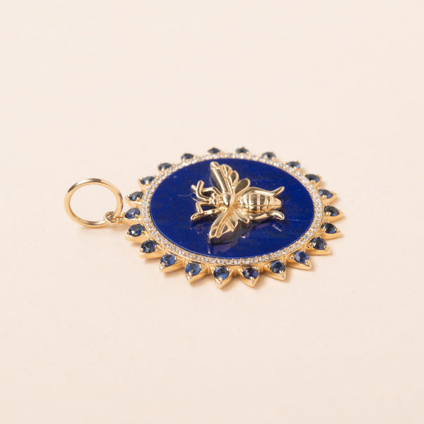 gold bee with blue enamel diamond and sapphire pendant 