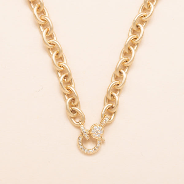 chunky gold chain link necklace with diamond clasp